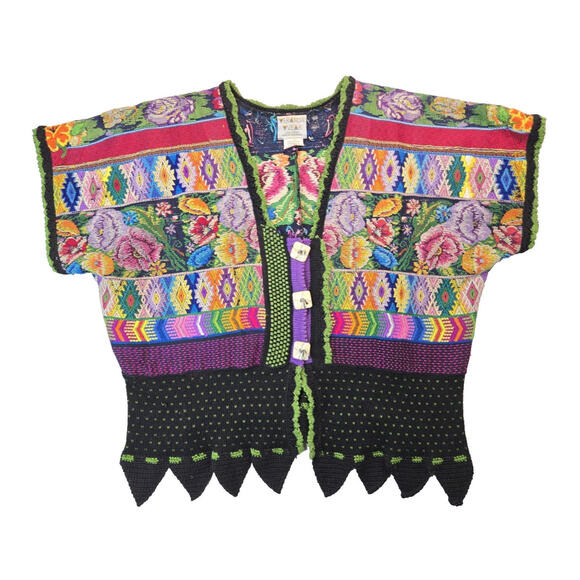 Veranda Wear Vintage Wearable Art Floral Knit Cardigan Sweater Womens Medium M